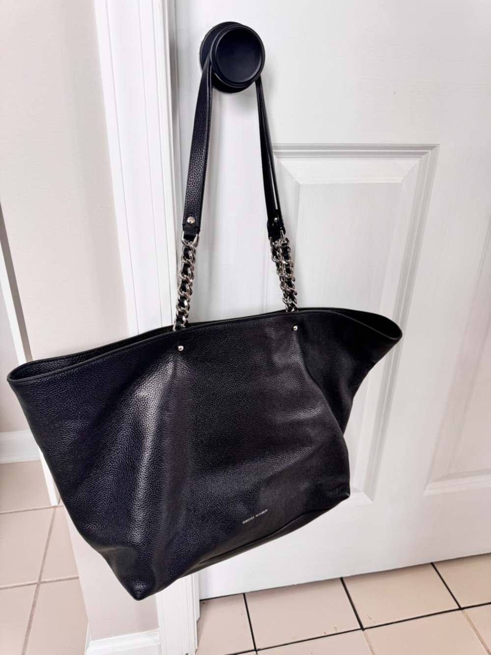 Black leather tote